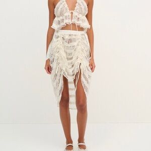 For Love & Lemons Romy Midi Slip Skirt XS / White